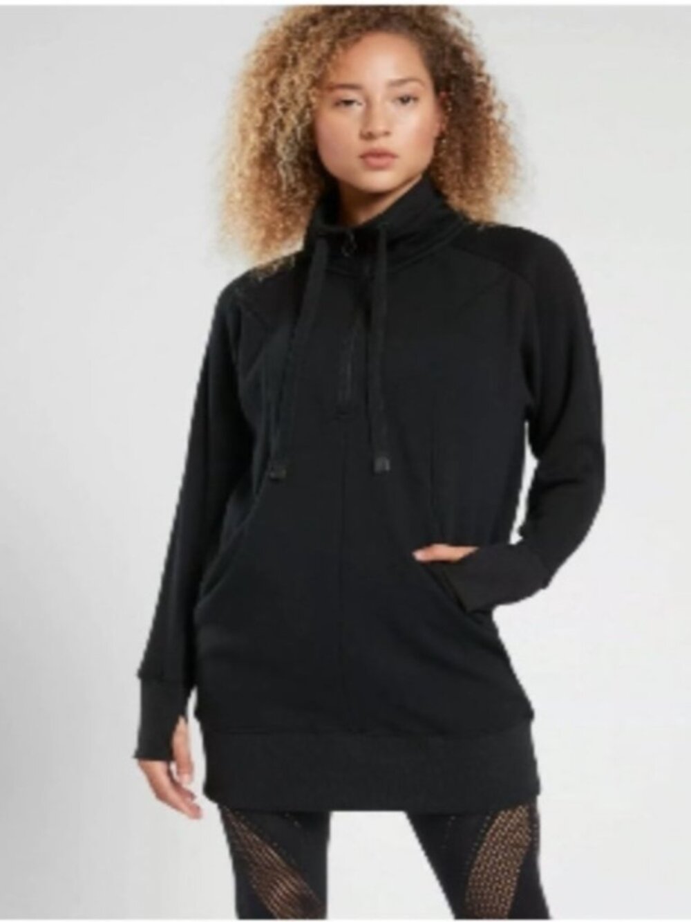 Athleta Cozy Karma 1/2 Zip Sweatshirt Dress Black XS